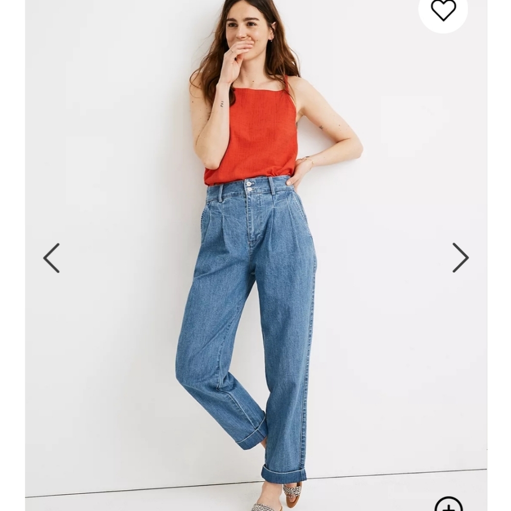 Madewell pleated tapered wide legged jeans 0